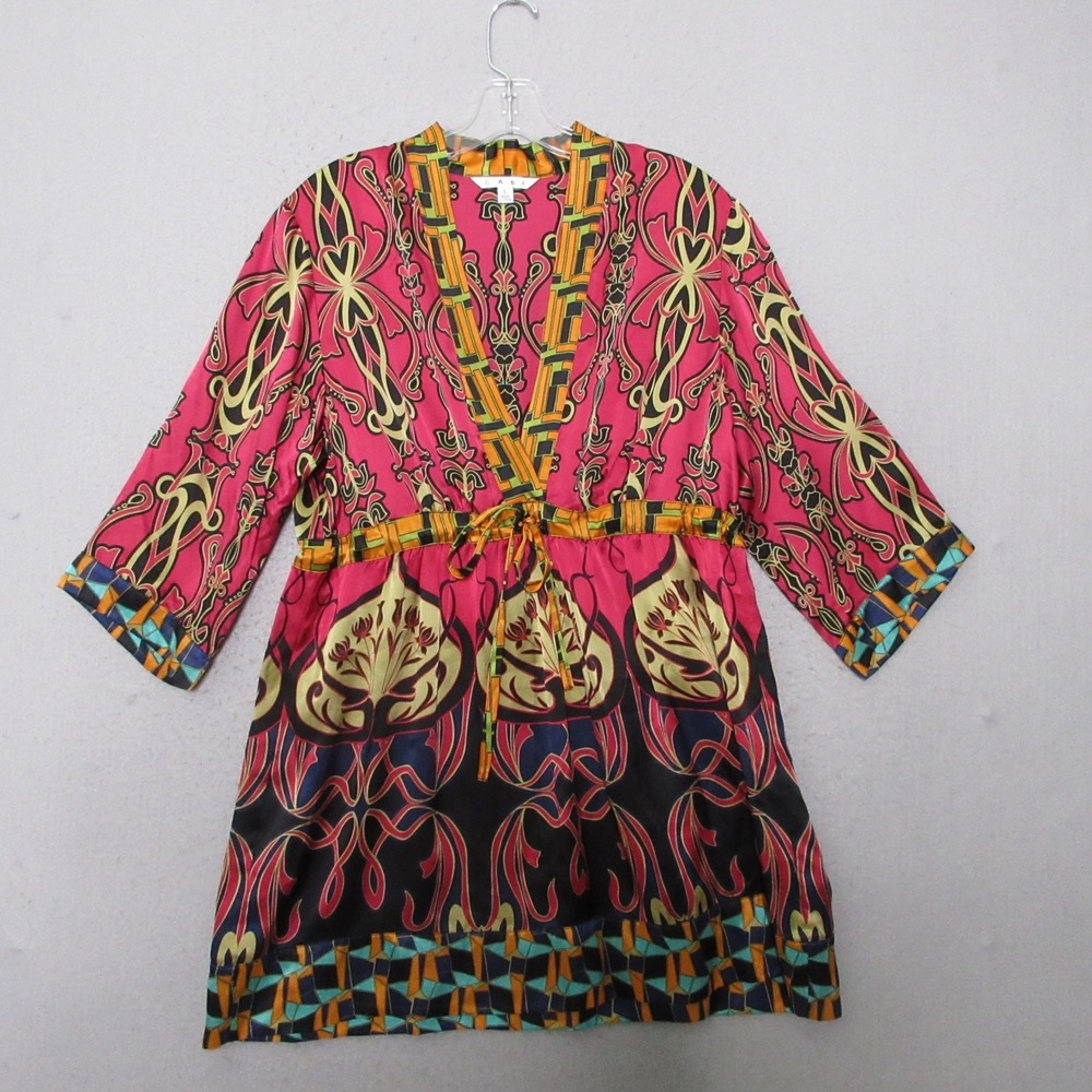 Cabi Tunic Top Large Silk Artsy Floral Boho Kimono Tie Waist Babydoll Y2K Luxury